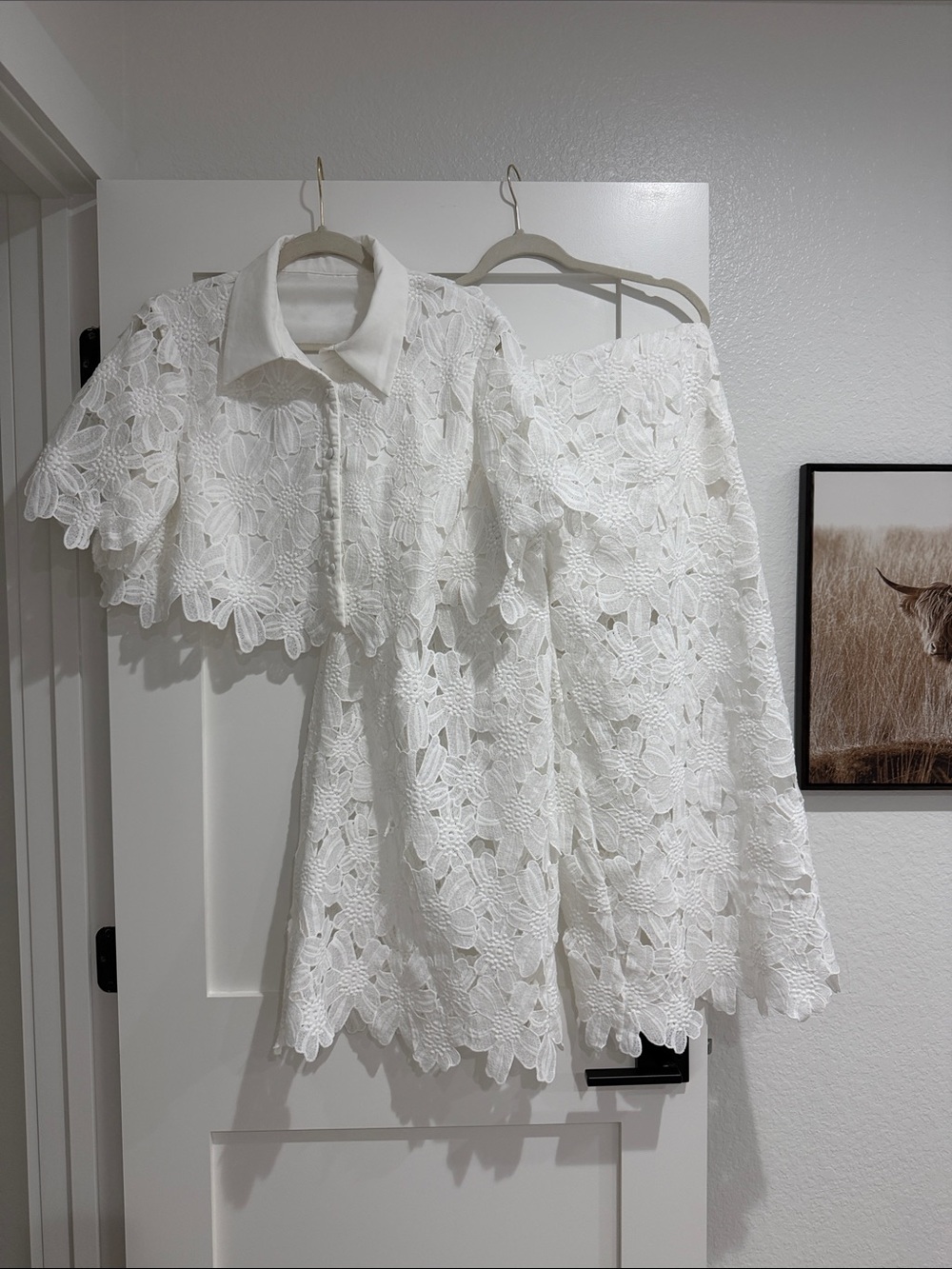 White Lace Two-Piece pants Set - Women